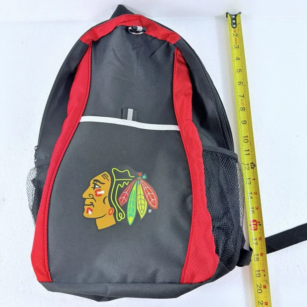 Chicago Blackhawks Backpack School Bag Mini Hockey Stick & Water Bottle Bundle